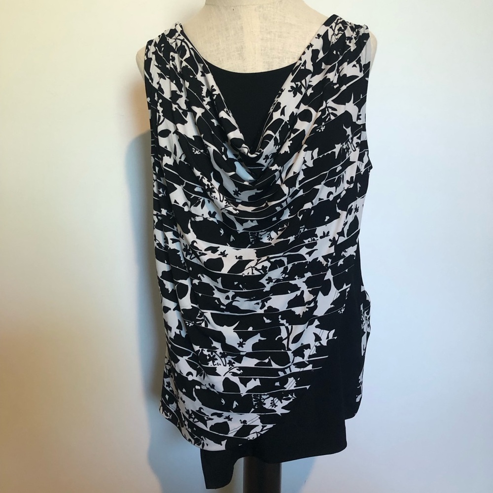 WHBM Black and White Women's Cowl Neck Top